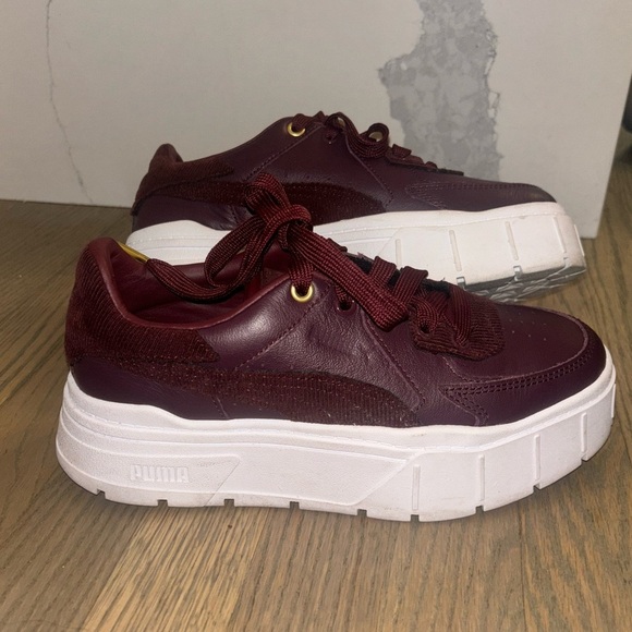 Puma Burgundy Red Mayze Stack Edgy Cord Platform Sneakers women’s size 8 - Picture 8 of 13